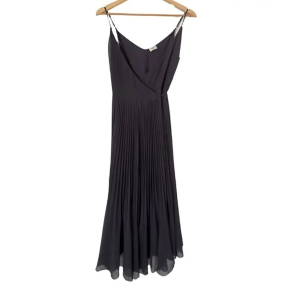 Aritzia Wilfred Beaune Pleated Sheer Chiffon Wrap Dress V-Neck Flowy Women's XS - Picture 3 of 15